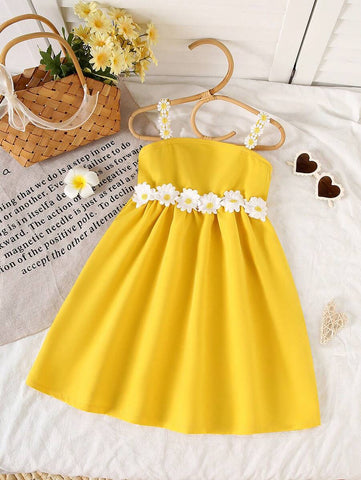 Girls Summer Floral Ruffle Strap Sleeveless Dress
