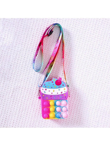 Girls" Summer Holiday Style Colorful Striped Cap Sleeve Dress Comes With A Matching Color Shoulder Bag