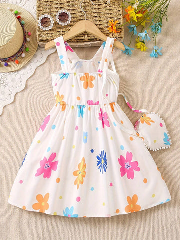 Girls Summer Love Pattern Fashion Print Fly Sleeve Dress