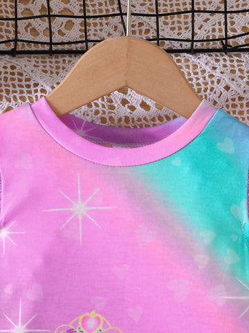 Girls' Summer Mermaid Unicorn Printed Colorful Dress With Ruffle Sleeves
