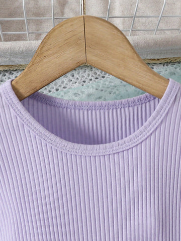 Girls' Summer Mini Dress With Simple Ombre Color Sequin Mesh Splice, Round Neck, Ruched Waist, And Short Puff Sleeves + Ribbon Belt