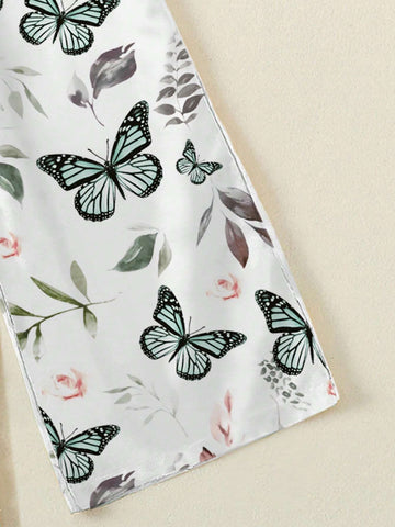 Girls" Summer New Butterfly Printed Jumpsuit, Kids" Casual Strap Romper For Toddlers And Children