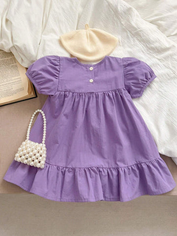 Girls' Summer New Flower Embroidery Short Sleeve Sweet Princess Dress