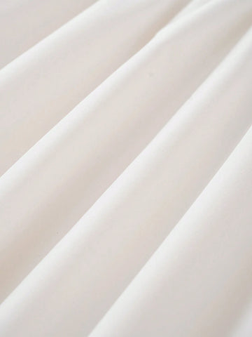 Girls Summer New Peter Pan Collar Edge Trim Accent Puffy Sleeve Waist Big Bow Decor Princess Minimalist Elegant Dress