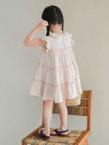 Girls' Summer New Ruffled Collar Embroidered Loose Dress, Fashion Children Dress