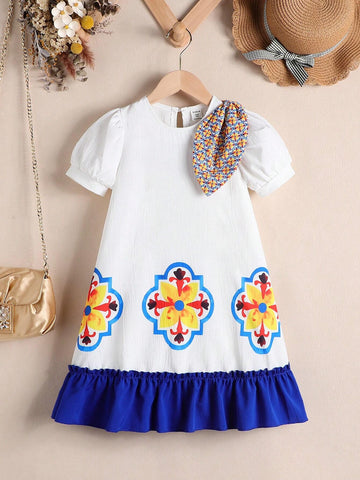Girls' Summer New Simple Retro National Pattern Dress