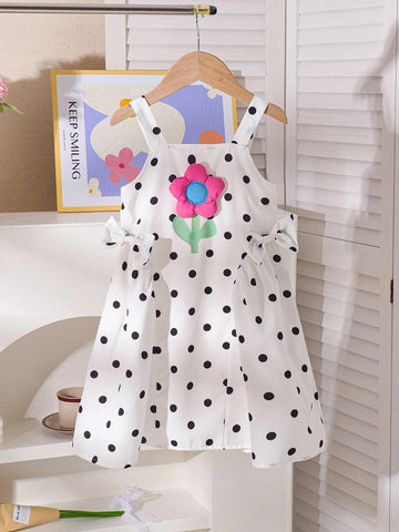 Girls' Summer Polka Dot & Floral Print Spaghetti Strap Casual Dress