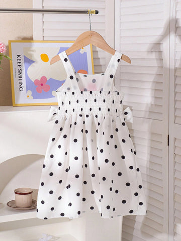 Girls' Summer Polka Dot & Floral Print Spaghetti Strap Casual Dress