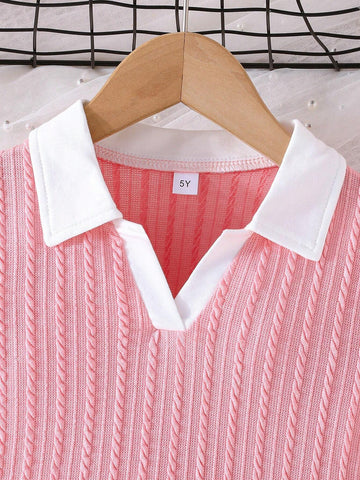 Girls' Summer Short Sleeve Cute Shirt And Elastic Waist Skirt Casual Outfit