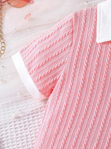 Girls' Summer Short Sleeve Cute Shirt And Elastic Waist Skirt Casual Outfit