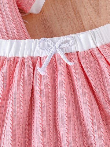 Girls' Summer Short Sleeve Cute Shirt And Elastic Waist Skirt Casual Outfit