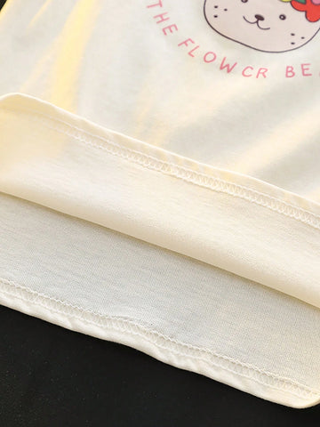 Girls Summer Short Sleeved, Fashionable Cartoon Girl Baby Round Neck Versatile Bubble Sleeve Little Bear Top