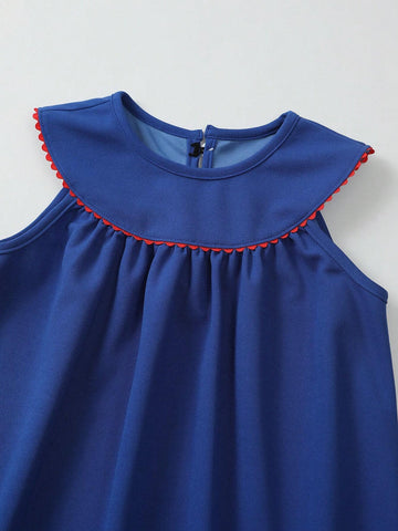 Girls Summer Sleeveless Leisure Vacation Blue Dress