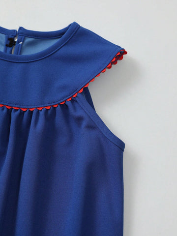 Girls Summer Sleeveless Leisure Vacation Blue Dress