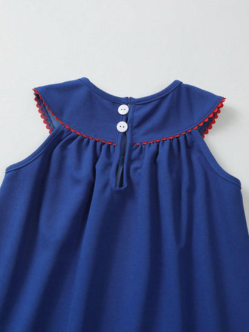 Girls Summer Sleeveless Leisure Vacation Blue Dress