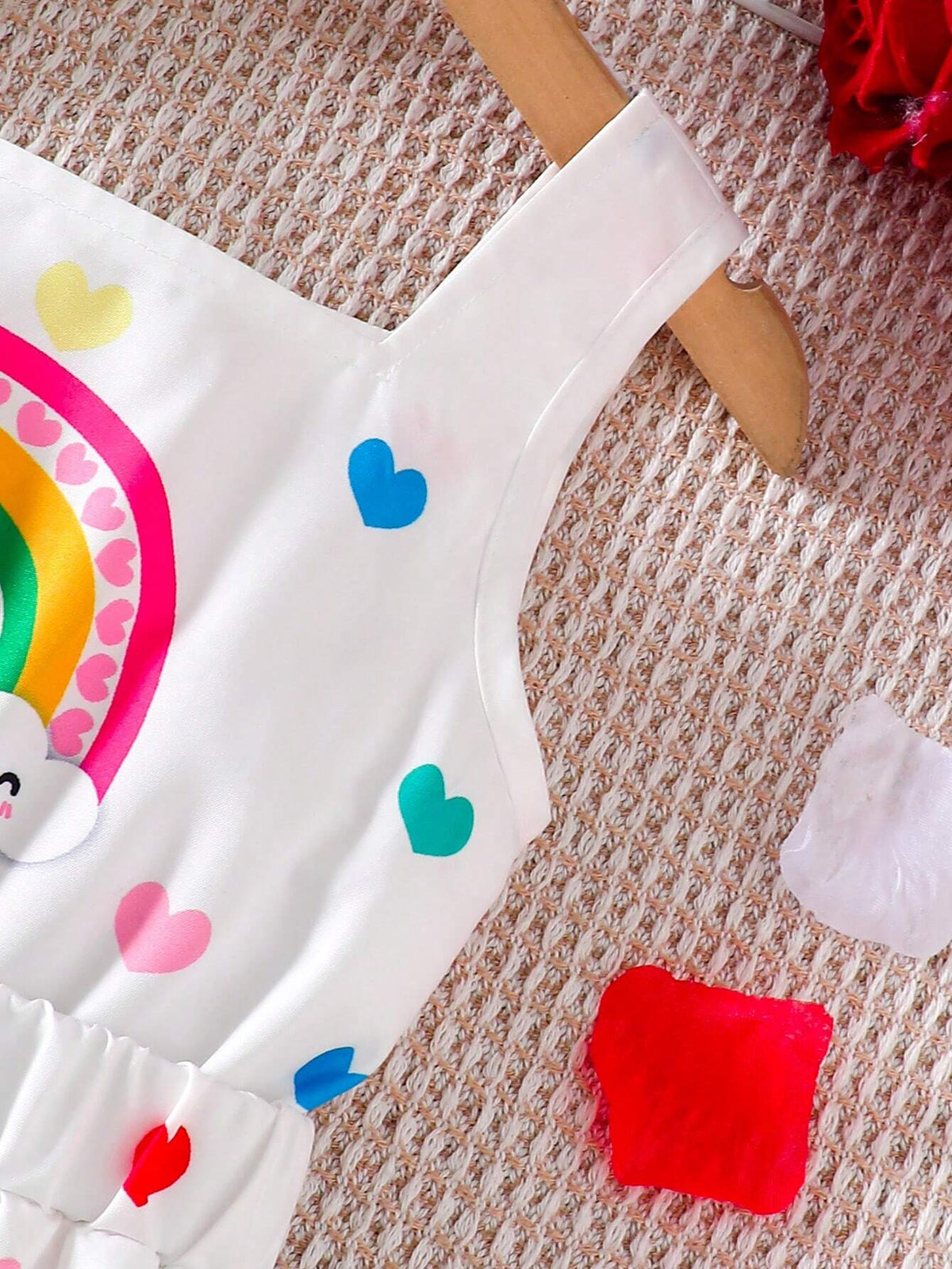 Girls' Summer Trendy Fashion Colorful Heart & Floral Pattern Sleeveless White Dress