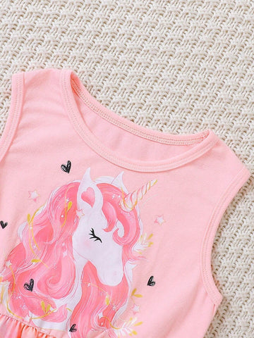 Girls' Summer Unicorn Printed Dress, New Children's Silk Skirt, Summer