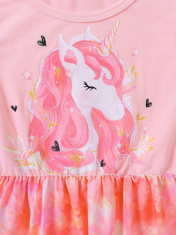 Girls' Summer Unicorn Printed Dress, New Children's Silk Skirt, Summer