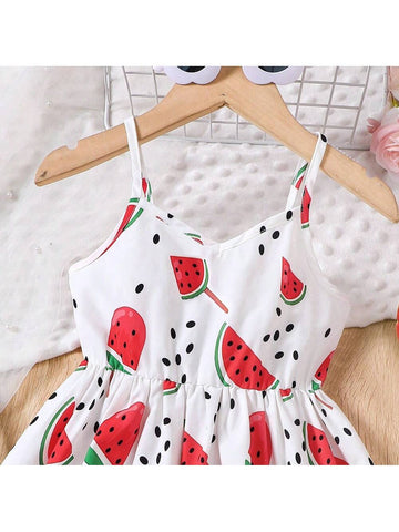 Girls' Summer Watermelon Fruit Printed Casual Sling Dress