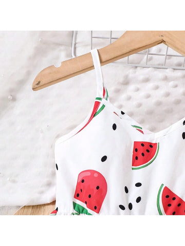 Girls' Summer Watermelon Fruit Printed Casual Sling Dress