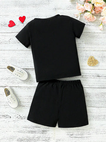 Girls' Sunflower & Butterfly Printed T-Shirt And Shorts Set, 2pcs