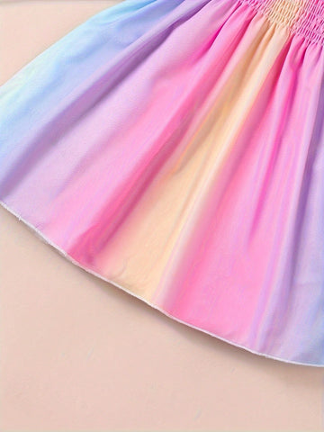 Girls' Suspender Gather Color Casual Summer Dress