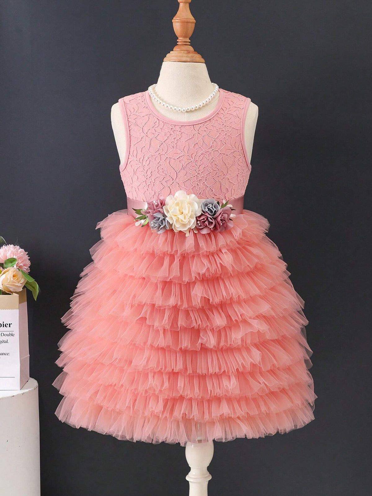 Girls Sweet And Cute Cute Gradient Pink Butterfly Bubble Sleeve Mesh Splicing Dress
