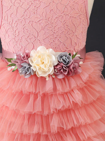 Girls Sweet And Cute Cute Gradient Pink Butterfly Bubble Sleeve Mesh Splicing Dress