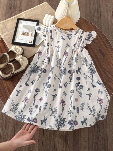 Girls' Sweet And Lovely Ombre Pink Butterfly Puff Sleeve Mesh Patchwork Dress