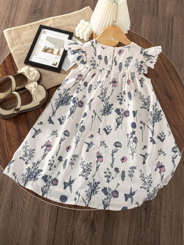 Girls' Sweet And Lovely Ombre Pink Butterfly Puff Sleeve Mesh Patchwork Dress