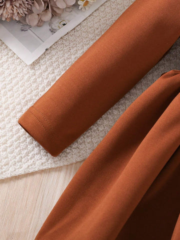 Girls Sweet Elegant Princess Velvet Patchwork Feather Cuff Long Sleeve Dress, Suitable For Spring Or Layering In Autumn/Winter