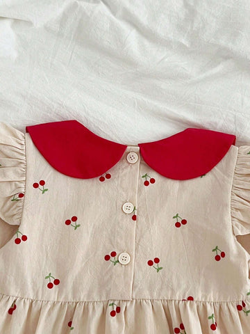 Girls' Sweet Embroidery Cherry Decor Long Sleeve Princess Dress, Spring & Autumn
