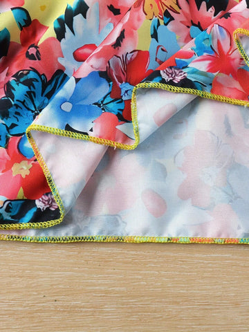 Girls Sweet Flower Print Bow Decor Cami Dress For Summer Party Gift