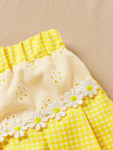 Girls' Sweet Lace Patchwork Shirt & Skirt Set, College Style Summer Outfit