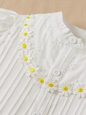 Girls' Sweet Lace Patchwork Shirt & Skirt Set, College Style Summer Outfit