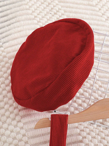 Girl's Sweet Solid Color 3D Bow Strap Adjustable Suspender Dress With Beret Hat