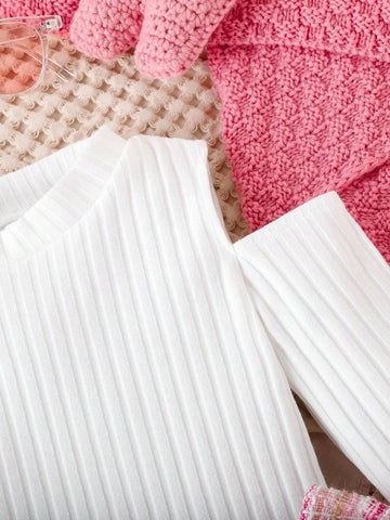 Girls' Sweet Winter Clothes Set, Including Spliced Sleeve Top And Bowknot Cake Skirt