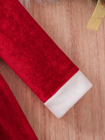 Girls Teens "Merry Christmas" Letter Print Small Cap Sleeve Velvet Long Sleeve Dress,Casual Party Outfit For Christmas