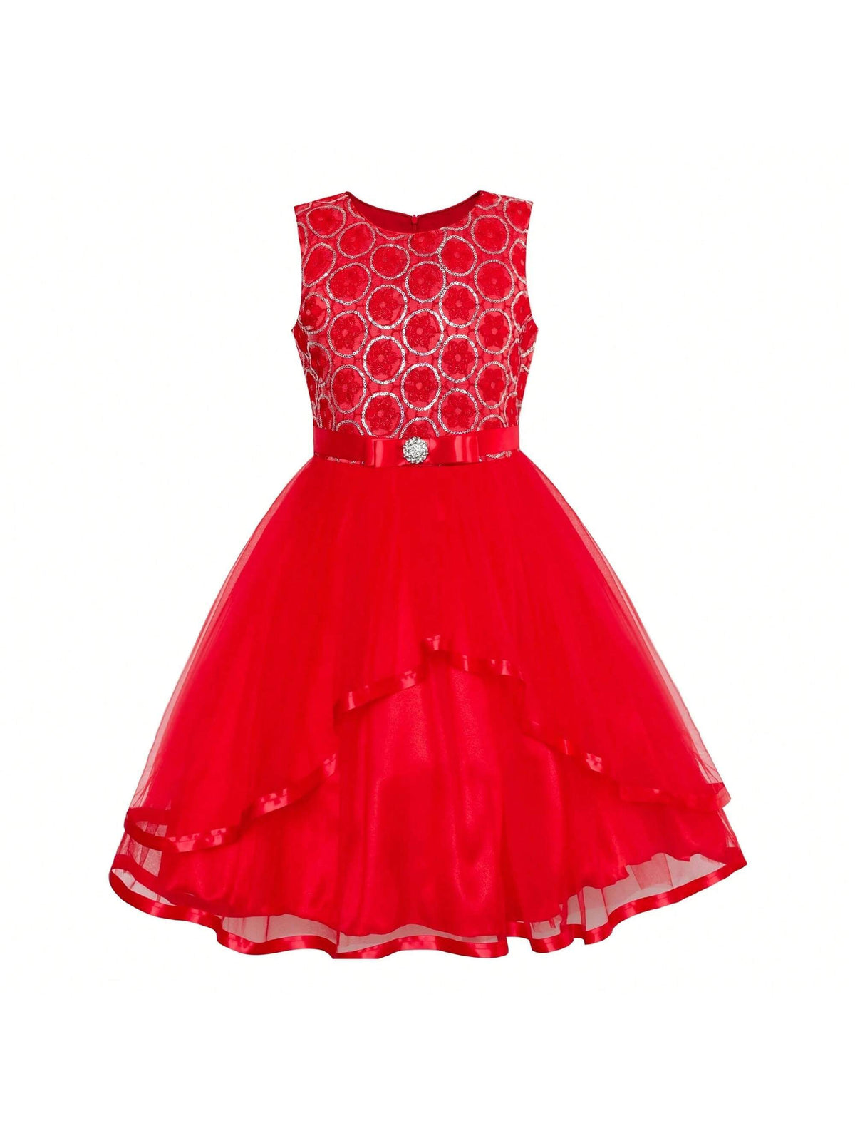 Girl's Thanksgiving Flower Girl Dress Red Sequin Mesh Red Holiday Dress
