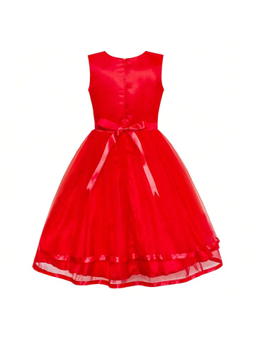 Girl's Thanksgiving Flower Girl Dress Red Sequin Mesh Red Holiday Dress