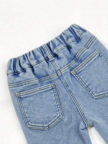 Girls' Thick Fleece Lined Washed Denim Jeans For Daily Casual, Autumn/Winter