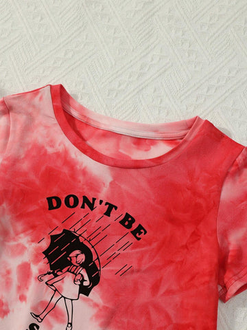 Girls' Tie-Dyed Short Sleeve Casual T-Shirt Dress, Summer