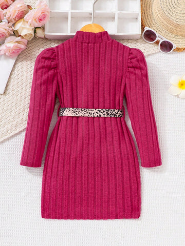 Girls Tight Knitted Sweater Dress, Cute Sweet European And American Style Bodycon Long Sleeve Knit Midi Dress, Warm And Stylish, Autumn/Winter