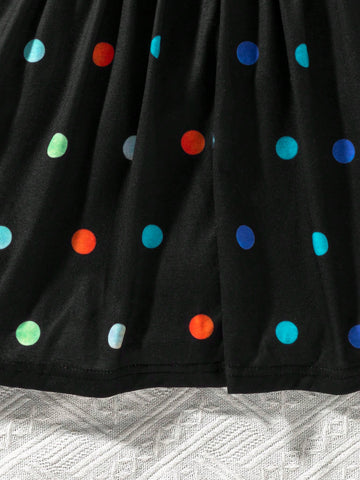 Girls Toddler Casual Colorful Polka Dot Print & 3D Pompom Decor Long Sleeve Dress
