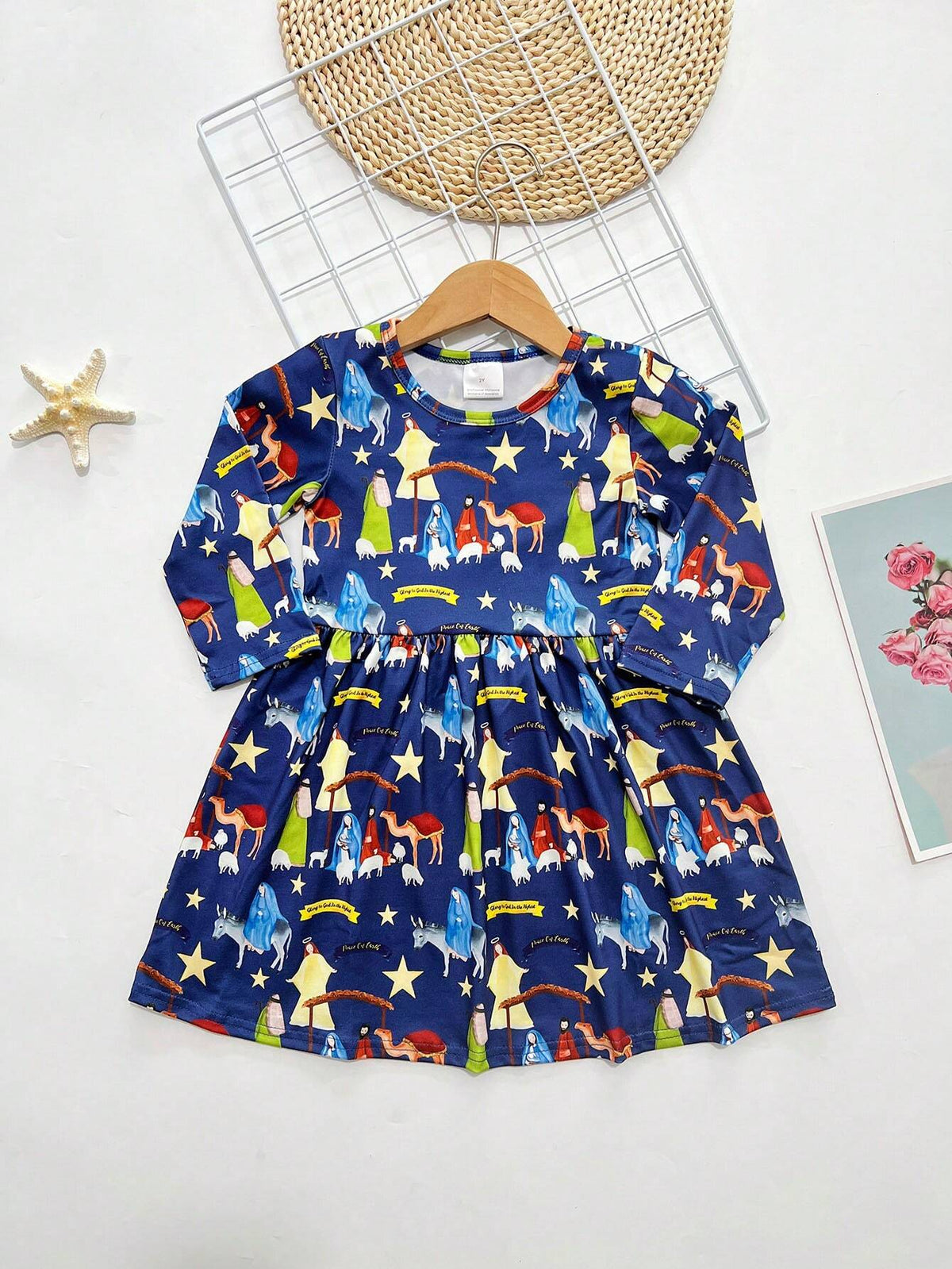Girls (Toddler) Digital Print Cartoon Long Sleeve Casual Dress For Christmas