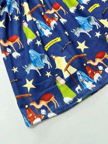 Girls (Toddler) Digital Print Cartoon Long Sleeve Casual Dress For Christmas