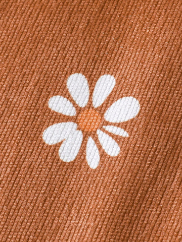 Girls Toddler Long Sleeve Peter Pan Collar Puff Sleeve Floral Decor Printed Top, Suitable For Spring & Autumn