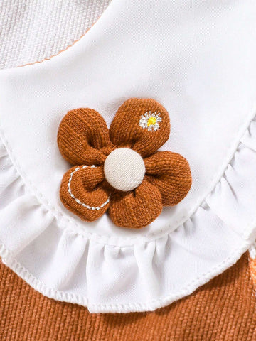 Girls Toddler Long Sleeve Peter Pan Collar Puff Sleeve Floral Decor Printed Top, Suitable For Spring & Autumn