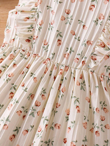 Girls (Toddler) Round Neck Ruffle Hem Sleeveless Vacation Dress
