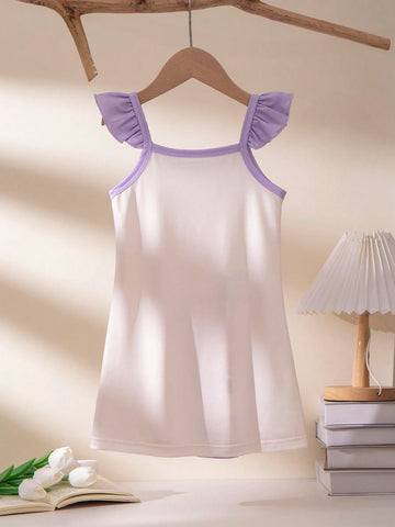 Girls' Trendy Cartoon Rabbit, Bowknot, Letter, Heart And Flower Printed Sleeveless Dress